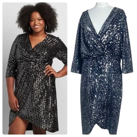 lane bryant black sequin dress LANE BRYANT WOMEN'S PLUS SIZE BLACK SLEEVELESS SEQUIN PARTY LINED DRESS Sz 28